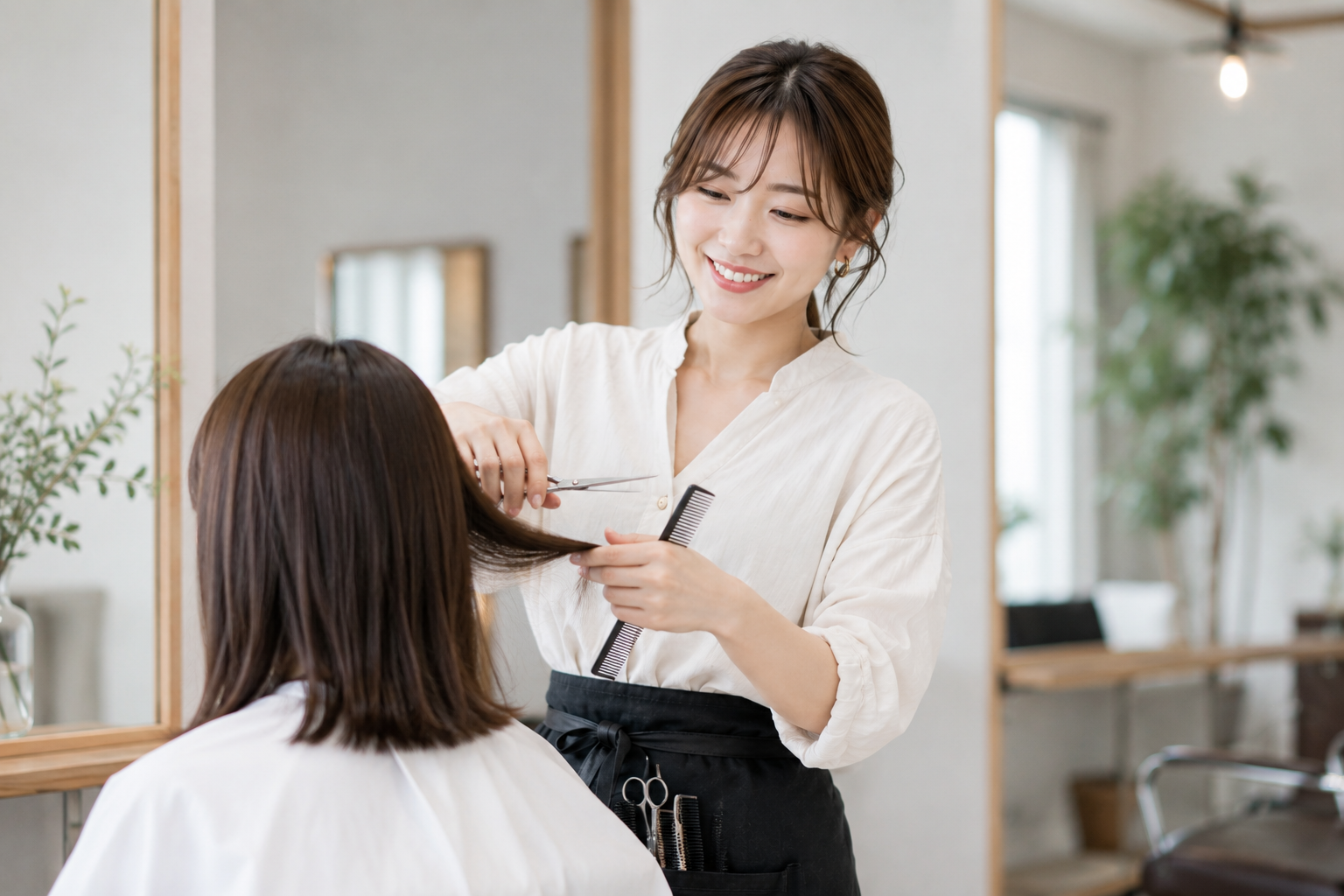 髪をカットしている美容師
