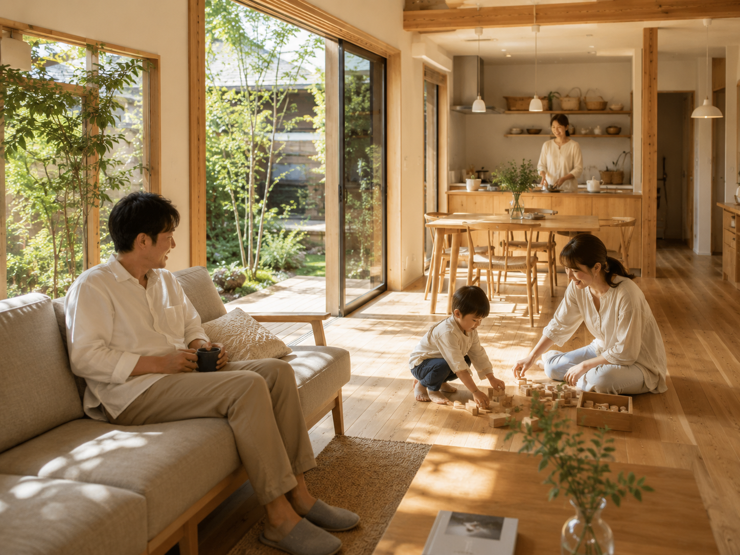 自然素材の家で過ごす家族の暮らし